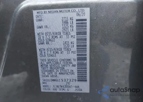 2020 Infiniti Qx60 Luxe Awd from USA, damaged, VIN 5N1DL0MM6LC537329